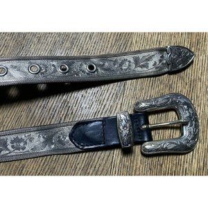 Vintage Belt Western Style Embossed SIlver